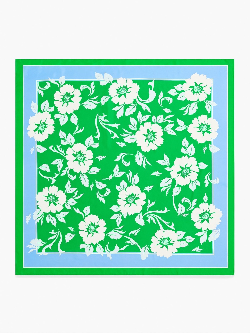 Talbots Green Delightful Floral Silk Scarf with Pale Blue Border